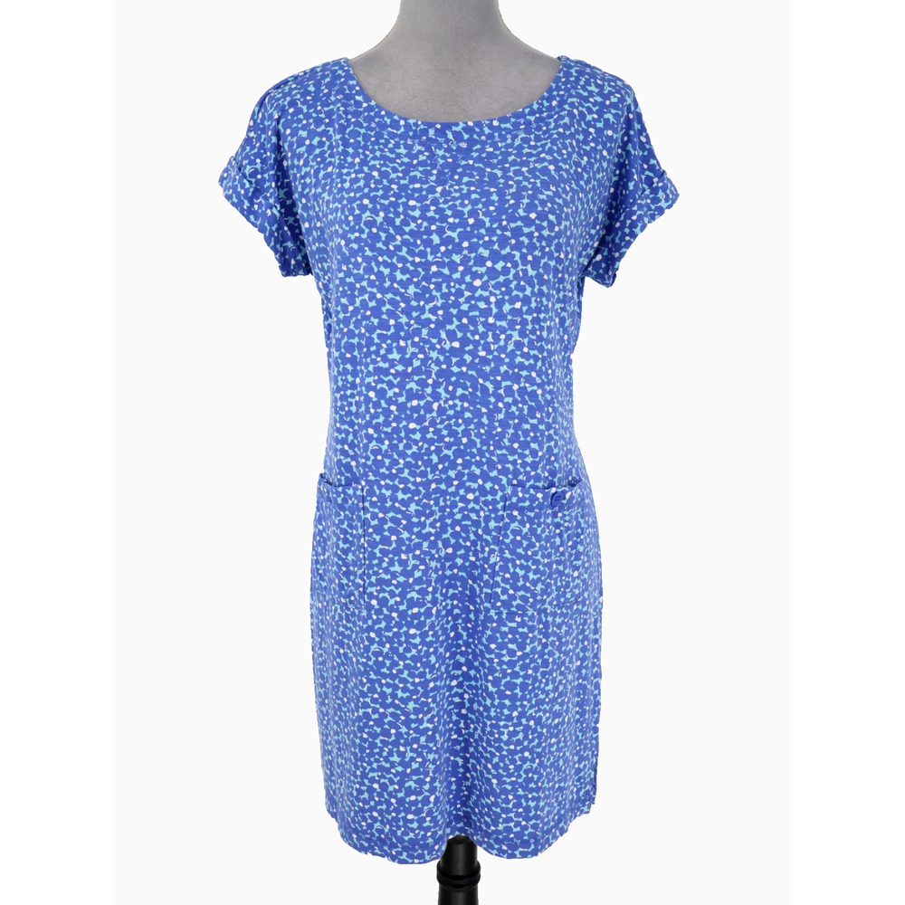 T by Talbots Dress Petites MP PM Blue Print Stretch Knit Cotton Blend Pocket